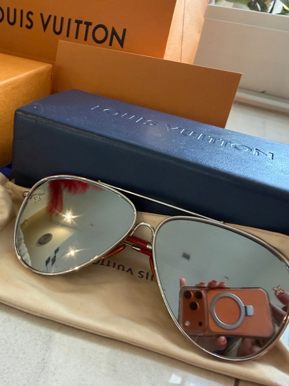 Louis Vuitton Silver Aviator Sunglasses Z1636U with Branded Case